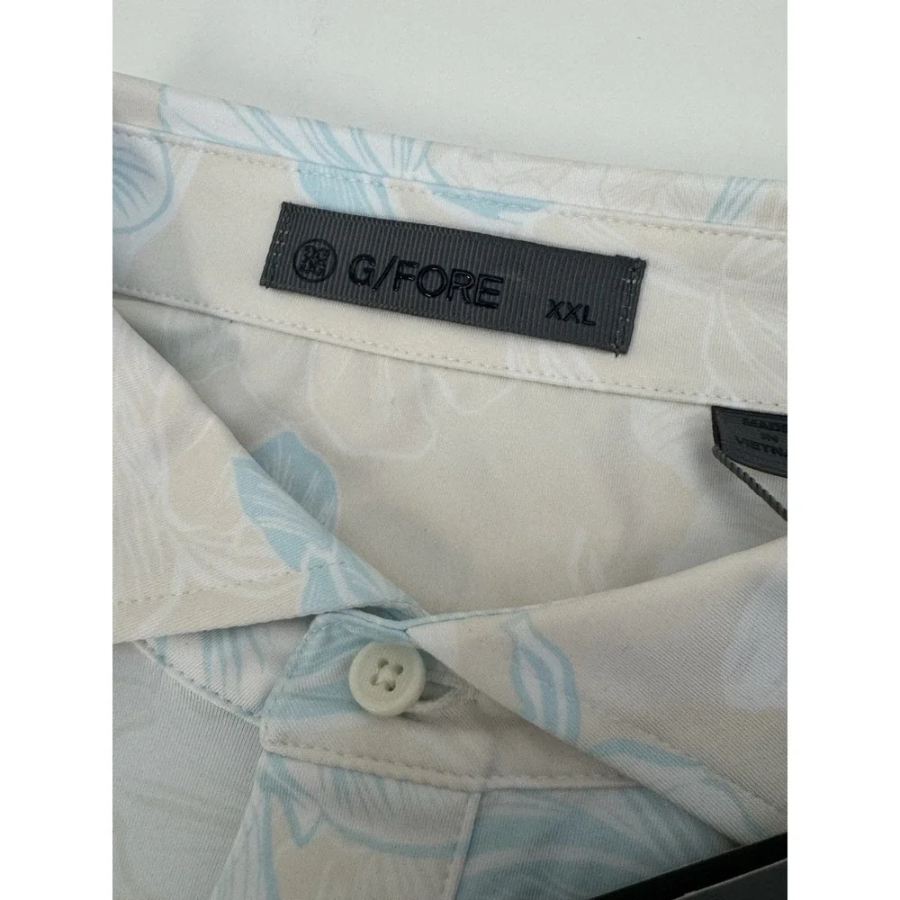 NWT G/Fore Stamped Floral Jersey Golf Polo Shirt Beige/ Stone Size XXL $120 - Picture 3 of 12